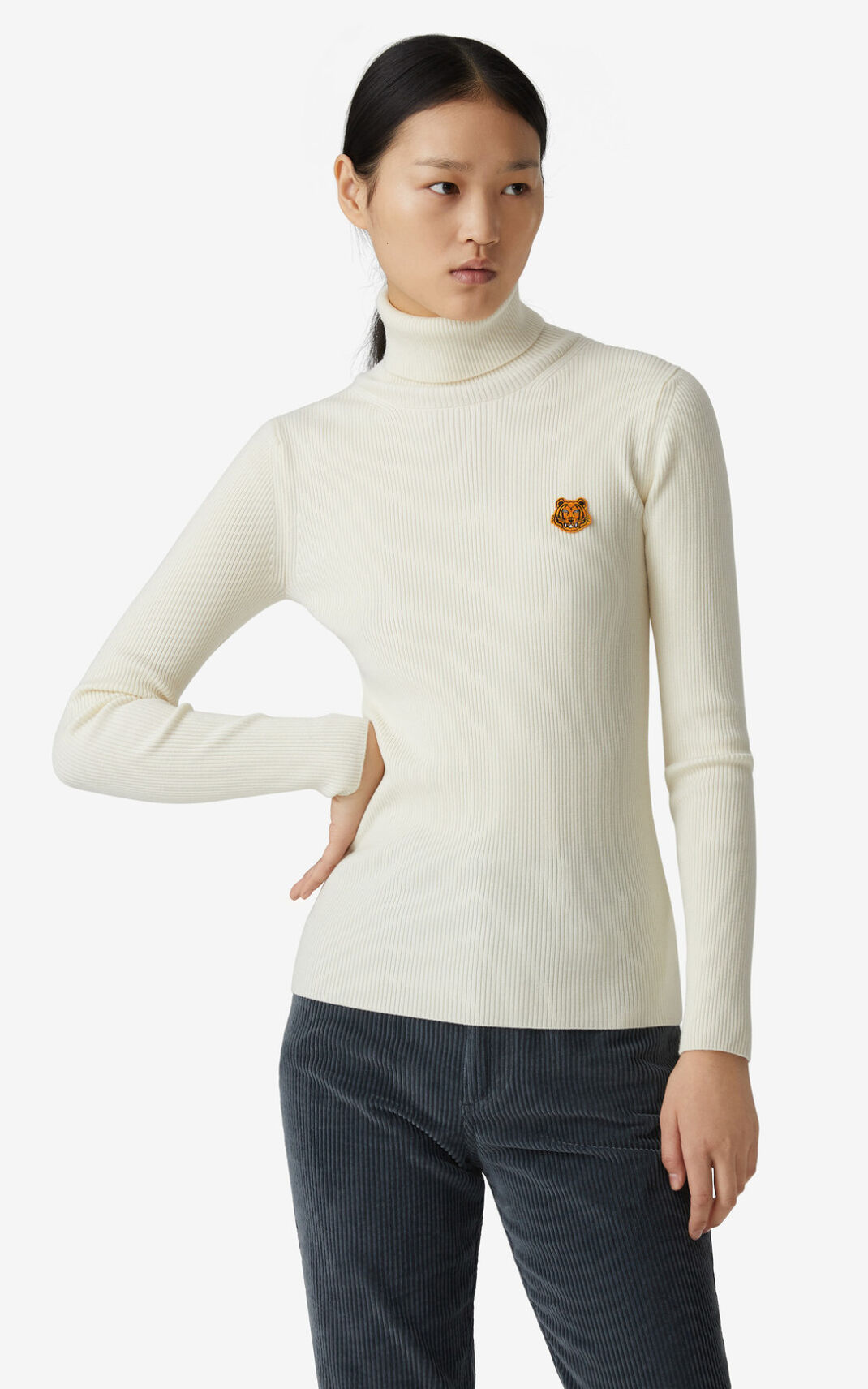 Pull Kenzo Tiger Crest roll neck Femme Blanche | AZBF-70591